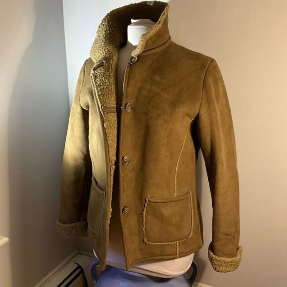 Fjall Sherpa Jacket, Small. Brown Pockets. Faux Suede, Shearling. Thick and warm - Picture 15 of 16